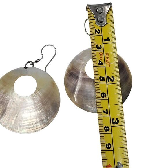 Vintage Bronze Ombre Round Shell Drop Earrings Hook Unique Handmade Primitive - Picture 4 of 10